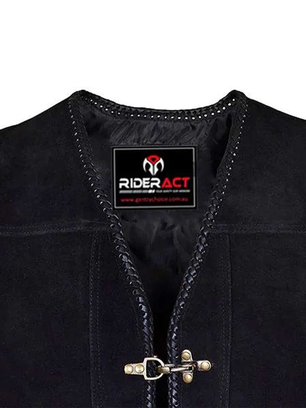 RIDERACT® Black Leather Motorcycle Vest Triple Clasp Biker Riding Vest